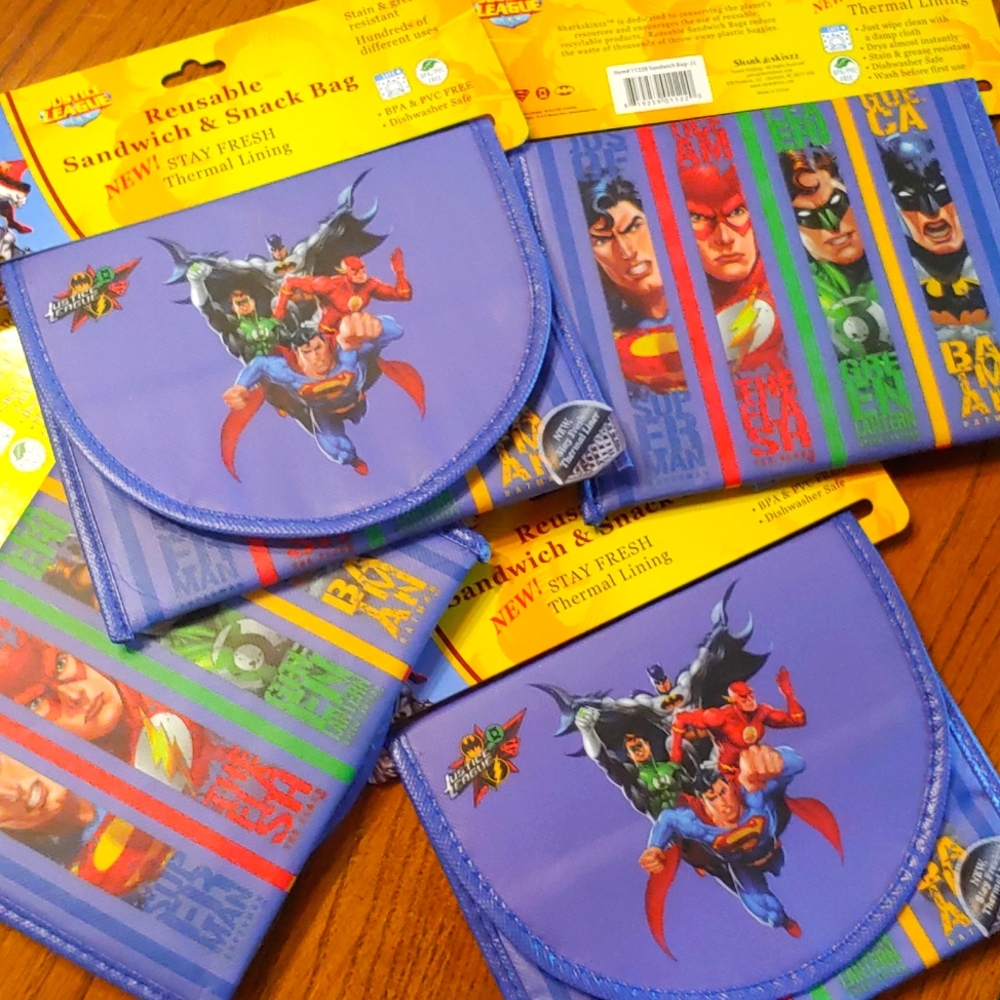 4 super hero reusable sandwich and snack bags